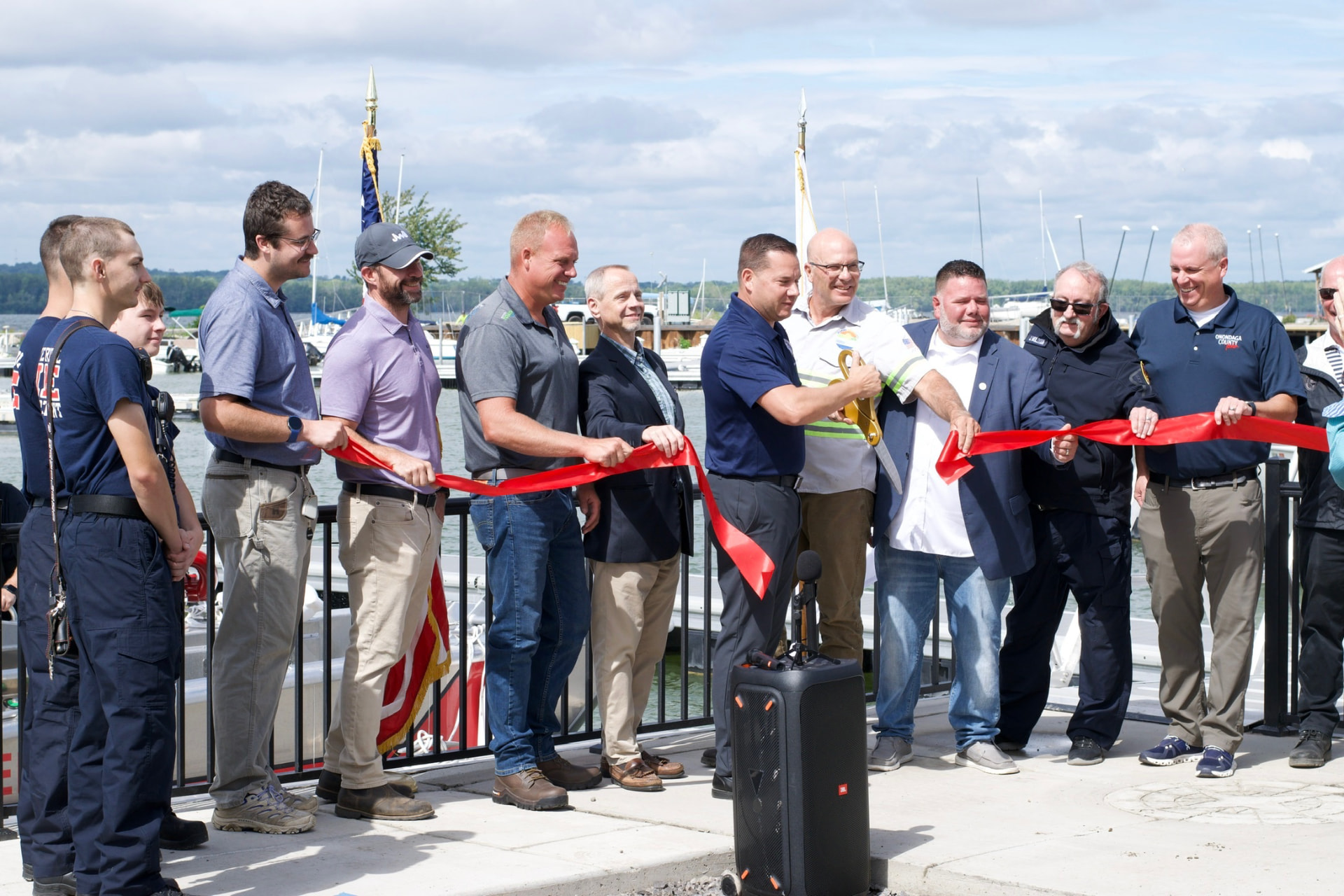 Ribbon cutting ceremony at the new Onondaga Lake Park Marina docks